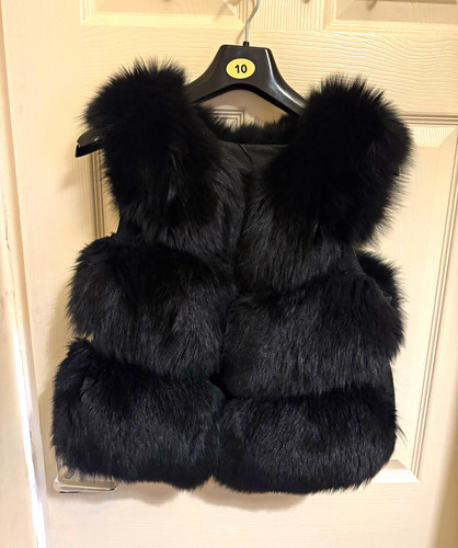 Womens black fox fur - black, gilet