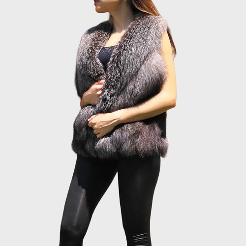 Silver fox vest genuine fur - fox,
